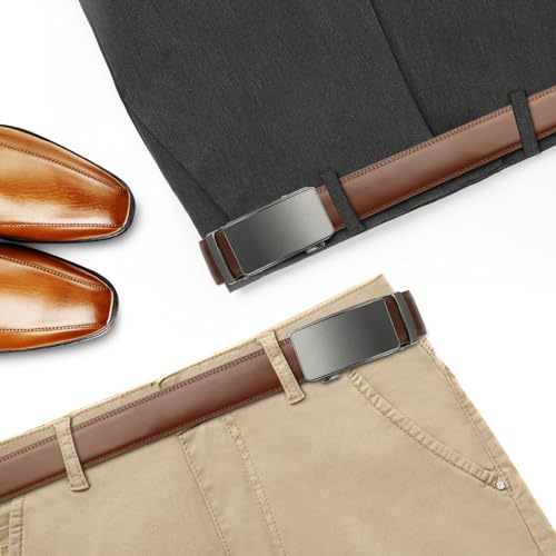 Image of Men's Real Leather Ratchet Dress Casual Belt, Cut to Exact Fit,Elegant Gift Box