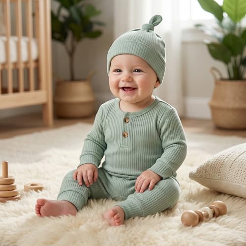 Image of CIYCUIT Newborn Baby Boy Girl Romper Clothes Infant Solid Ribbed Onesie Bodysuit Jumpsuit Outfits