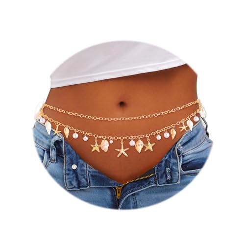 ELABEST Seashell Belt Shell Body Chain Starfish Waist Chain Bikini Beach Belly Chains for Women
