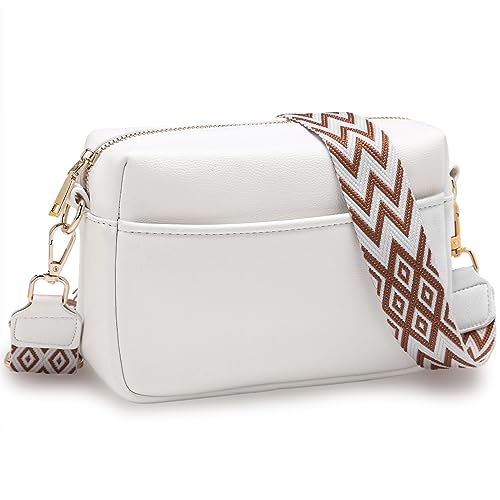 DXIOKO Bolsos Bandolera Para Mujer Cuero Bolso de Hombro Pequeña de Mujer Bolso Pequeño Bandolera para Damas Mujeres con Correa Ancha Ajustable Y ExtraíBle (Blanco)