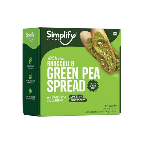 Image of Simplify Broccoli & Green Pea Spread - 30gm (Pack of 1) - Family Friendly | Makes 100gm for 5 Sandwich | Tasty & Easy Dip Mix with 100% Natural Ingredients