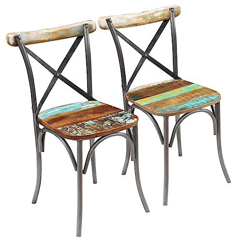 vidaXL 2X Sillas de Salón Comedor Vintage Multicolor Madera Reciclada Maciza