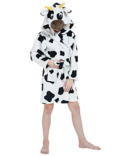 CUBBOT Kids Cow Robe Girls Bathrobe Christmas Hooded Animal Boys Plush Sleepwear Cosplay Robe.Brown Cow.110
