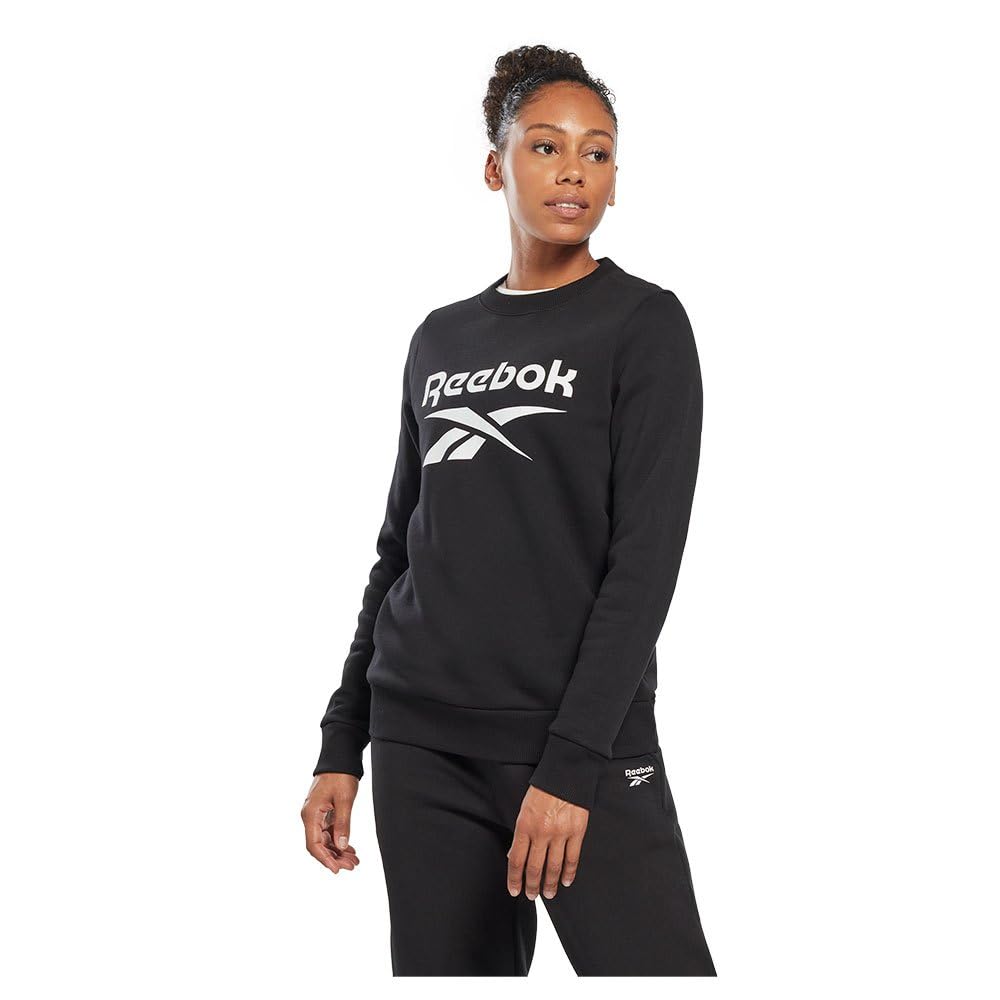Reebok Women's Identity Big Logo Crew Long Sleeve Sweatshirt, Black, M