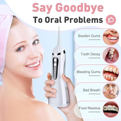 Image of Water Flosser Portable Oral Irrigator with 3 Modes, 4 Jet Tips, Cordless Rechargeable with 220ml Detachable Water Tank, IPX7 Waterproof (White,Green,Pink)-Multicolor (New Water Flosser)
