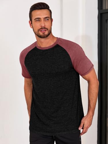 Image of Runcati Mens Casual Slim Fit T Shirts Raglan Short Sleeve Crewneck Baseball Tees Color Block Workout Fashion Shirt