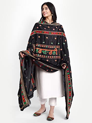 Zamour Women's Phulkari Sardarni Punjabi Dupatta with heavy Embroidery on Chiffon4
