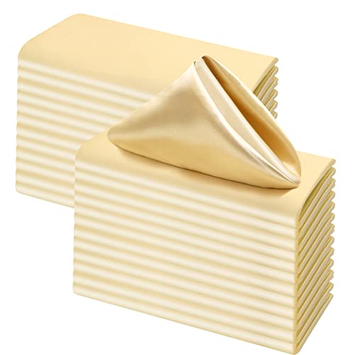 25 Stück Stoffservietten, 43,2 x 43,2 cm, quadratische Satin-Stoffservietten, weiche Tischservietten, helle Seide, Abendessen, Serviettentuch (Champagner) Cover