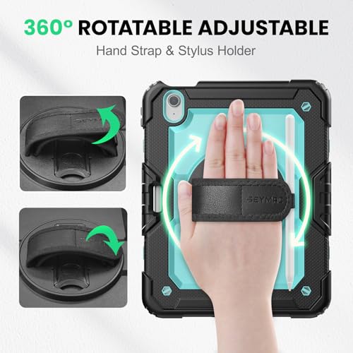 Image of SEYMAC Case for iPad Air 11 Inch M4 / M3 / M2 (2026 /2025 / 2024), Heavy Duty Shockproof Protective Case with Screen Protector, 360 Rotating Stand and Hand /Shoulder Strap, Light Blue