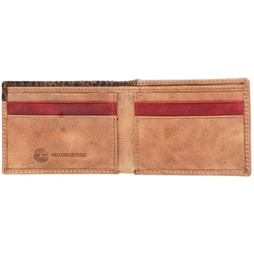 Image of HOOEY Whip Men's Leather Bifold Wallet - Smooth Tan Genuine Leather with Aztec Print Inlay, Slim Western Wallet with Card Slots & Cash Pocket