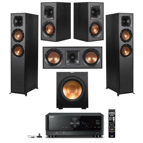 Klipsch Reference 5.2 Home Theater System w/ 7.2 Receiver, w/ 2X R-26FA Floorstanding Speaker, R-25C Center Speaker, R-41M Speaker, 2X R-12SW Subwoofer & Yamaha RX-V6A 7.2-Channel AV Receiver