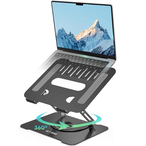 ULT-WIIQ Adjustable Laptop Stand for Desk Swivel Laptop Stand with 360 Rotating Base Ergonomic Foldable Aluminum Metal Portable Laptop Table Stand for MacBook Dell HP Lenovo 11-17.3 inch Black