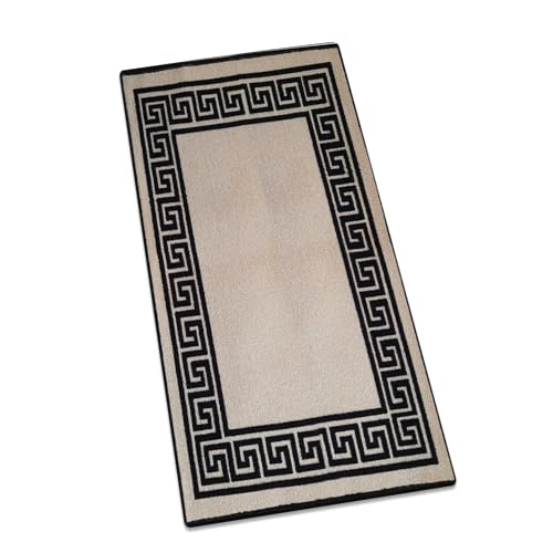 Non-Slip Hallway Runner Kitchen Rug Washable | Anti Fatigue, Large Entrance Anti-Slip Floor Mat Stair Runner Rug Carpets (Beige Black-Greeky, 80 x 150 cm)