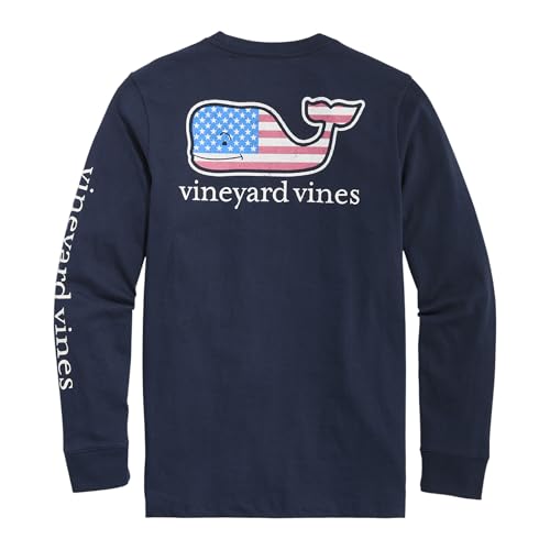 Image of vineyard vines Boys' Flag Whale Long-Sleeve Pocket Tee