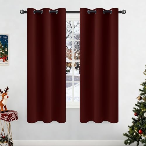 Image of COSVIYA Grommet Room Darkening Burgundy Curtains 63 inch Long for Bedroom | Light Blocking Insulated Thermal Curtains for Living Room, Blackout Thick Polyester Window Drapes,42x63 inches, 2 Panels