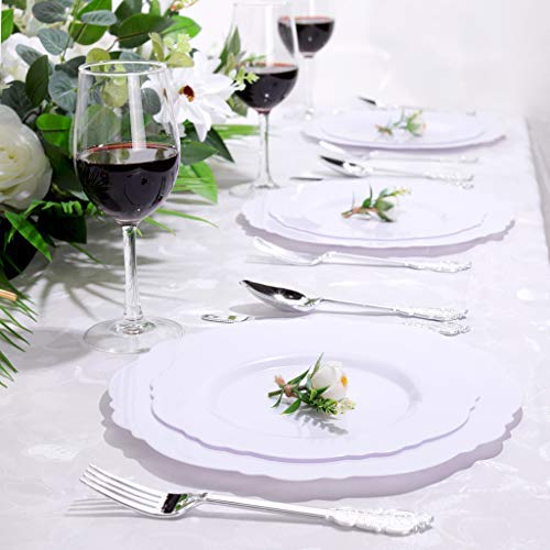 Wdf 60Pcs White Plastic Plates -10.25Inch Baroque White Disposable Dinner Plates For Upscale Parties &Wedding #TOP4