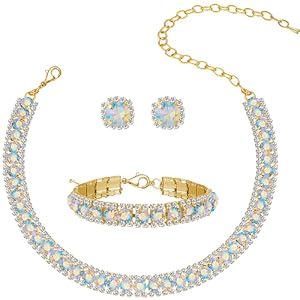 Women Rhinestone Crystal Jewelry Set Crystal Tennis Design Rhinestone Choker Necklace Link Bracelet Teardrop Earrings Set Wedding Bridal Bridesmaids Party