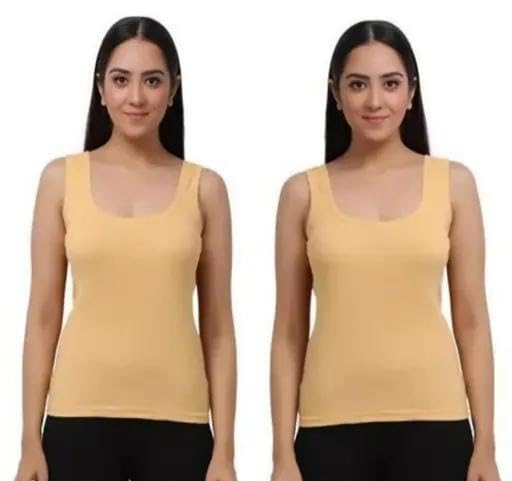 Women Cotton Camisole Pack of 2 Sleeveless Inner Top Soft Breathable Cotton Blend Vest with Adjustable Straps for Daily-image-15