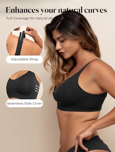 Image of COMFELIE Minimizer Seamless Wireless Bra Full Coverage V-Neck Soft Breathable Bras for Women Push Up Everyday Bra