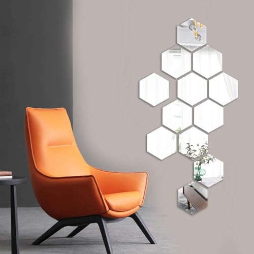 MCLEULLA 12 Pcs Acrylic Mirror Wall Stickers Hexagon Plastic Wall Stickers for Home Decor Living Room Bedroom Over Sofa or TV Gold (silver) - Cosy Home Interiors MCLEULLA 12 Pcs Acrylic Mirror Wall Stickers Hexagon Plastic Wall Stickers for Home Decor Living Room Bedroom Over Sofa or TV Gold (silver) - Image 5