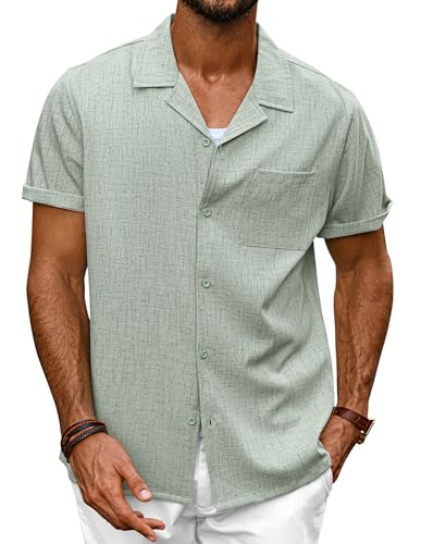 PJ PAUL JONES Camisa de manga corta para hombre, cuello cubano, camisa de playa de verano, verde, XL