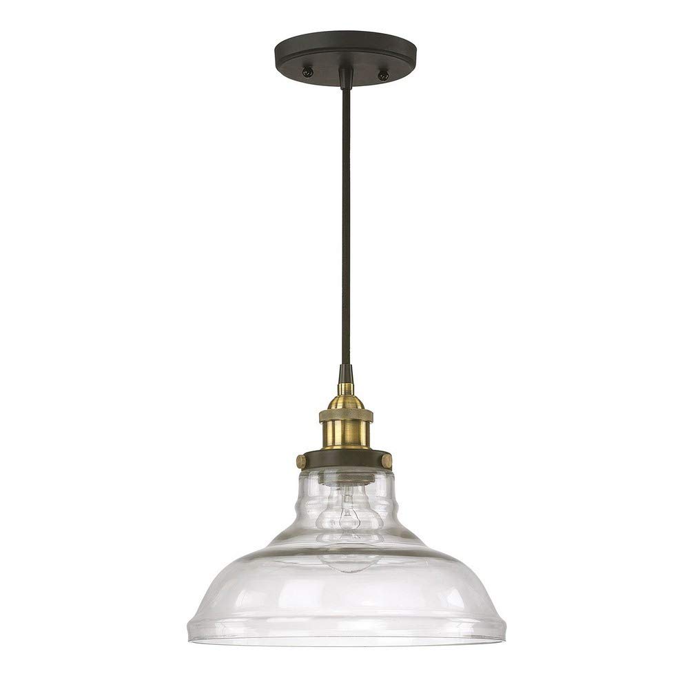 Austin Allen 9A137A Benji Urban/Industrial Clear Glass Dome Pendant Lighting Fixture 1-Light 75 Watt, 10" H x 11" W, Bronze and Brass