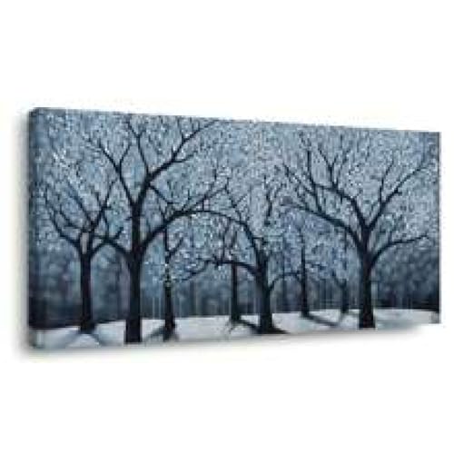 Toile arbres bleus en hiver 65x130cm déco de salon nature
