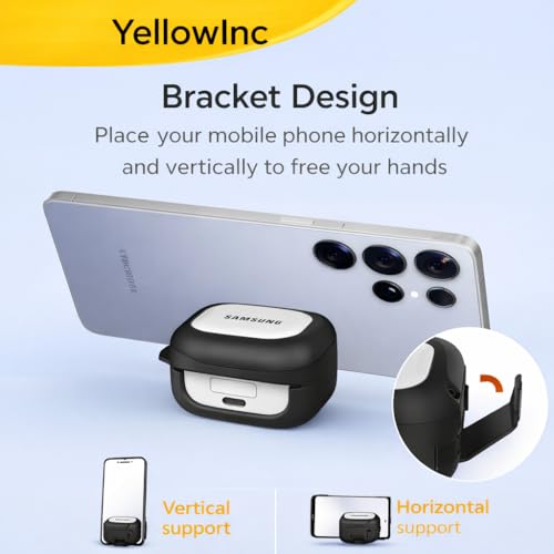 Image of Hybrid Lock Clear Case Cover for Samsung Galaxy Buds 4 and 4 Pro with Phone Stand & Carabiner (Black, Transparent with Stand)