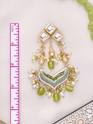 Image of SANJOYA by EVERSTYLISH Kundan Earrings for Women | Polki & Green Beaded Statement Dangler Earrings | Ethnic Jewelry for Weddings, Festivals & Special Occasions