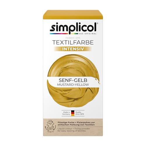 simplicol Textilfarbe intensiv Senf-Gelb 1er Pack | Textilfarbe Waschmaschinenfest | Flüssige Farbe & Fixierpulver mit Salz | Stofffarbe zum Neufärben Umfärben & Auffrischen