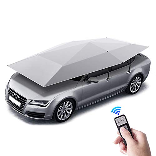 LLC-POWER Portable Automatic Car Umbrella Tent with Remote Control, Anti-UV Water-Resistant Proof Wind Snow Storm Hail Falling Objects Features, L165xw86 Inch,Silver
