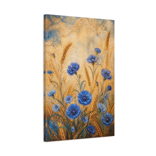 Toile premium bleuet bleu et or avec châssis épais effet galerie