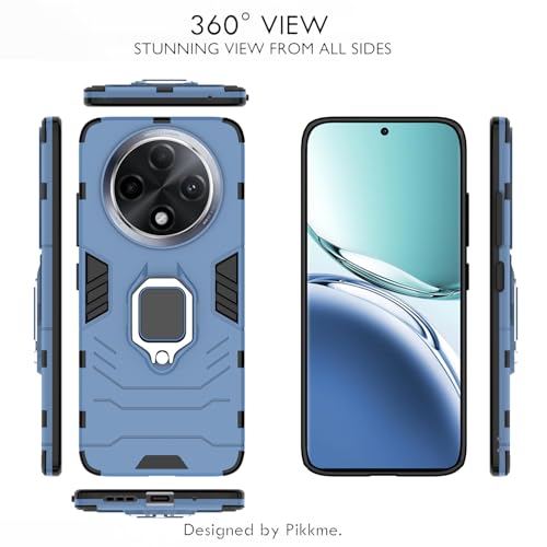 Image of Pikkme D5 Tough Armor Back Cover | 360 Protection Case | Ring Holder Stand Bumper Case for Oppo F27 Pro Plus 5G (Blue)