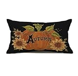 Autumn Pumpkin Throw Pillow Cover 12x20 Inch Seasonal Fall Thanksgiving Sunflowers Outdoor Fall Pillows Decorative Lumbar Throw Pillows