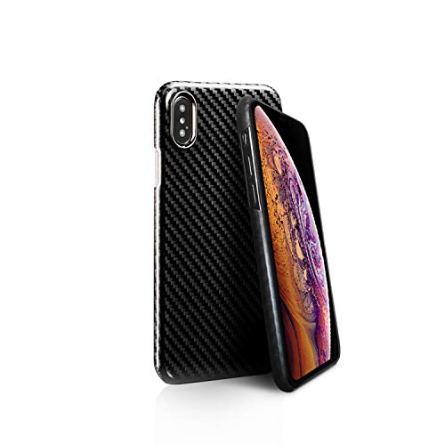 monCarbone Carbon Fiber Protective for iPhone Xs Max Case Real Ballistic Fiber Minimalist Slim Fit Durable Case with Removable Lens Bumper â€“ Gloss Black