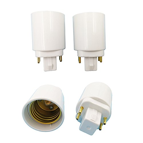 4 Pack GX24 4 Pin Male to E26 Female Converter 4 Pin Adapter Socket Converter Light Sockets Converter(GX24 to E26)