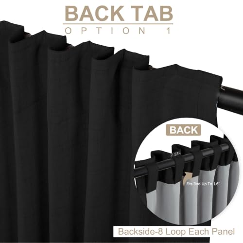 Image of Linen Textured Total Blackout Curtains for Bedroom 54 Inches Long, Black | 100% Blackout Shield, Back Tab /Rod Pocket Living Room Drapes, Thermal Insulated Blackout Curtains 2 Panels Set, 42 inchW x 54 inchL