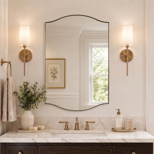 Image of ANDY STAR 24x36 Inch Champagne Bronze Scalloped Mirror for Bathroom