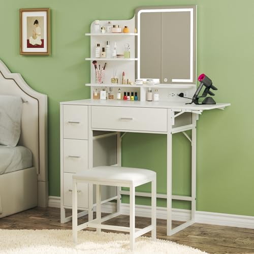 ALEXNUTRE Makeup Vanity Desk with Mirror and Lights, 36.6" Small