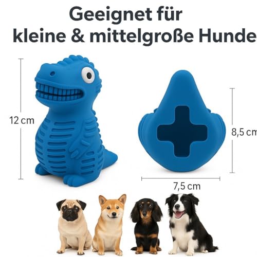 Generisch Hundespielzeug Gummi Dino – langlebiges Kauspielzeug für Hunde, Zahnpflege & Leckerli-Spielzeug, für kleine, mittlere & große Hunde