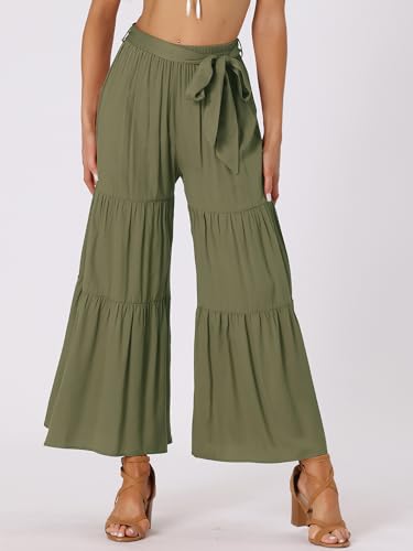 Image of Allegra K Women's 2026 Summer Wide Leg Palazzo Pants High Waisted Flowy Trendy Casual Lounge Boho Beach Ruffles Trousers