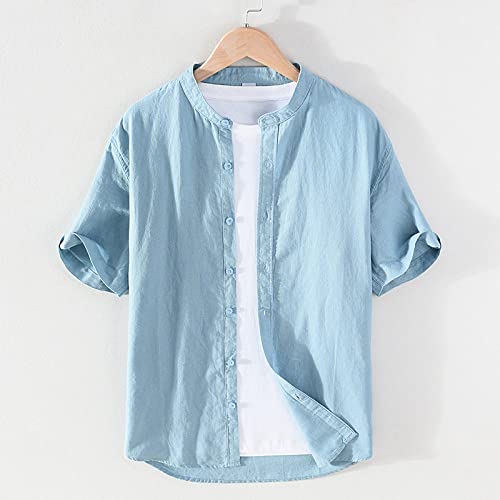 Chemises décontractées d'été mode vintage col montant pour hommes look décontracté
