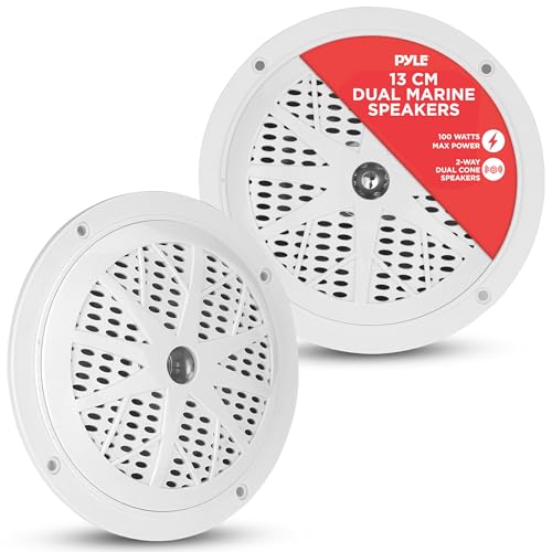 Pyle - Pyle Waterproof Marine Speakers 13.34 cm– 2-Way Weather-Resistant Outdoor Stereo Speakers, 100W Peak Power, Durable Polypropylene Cone & Cloth Surround, Marine Grade Audio System – 1 Pair (White)