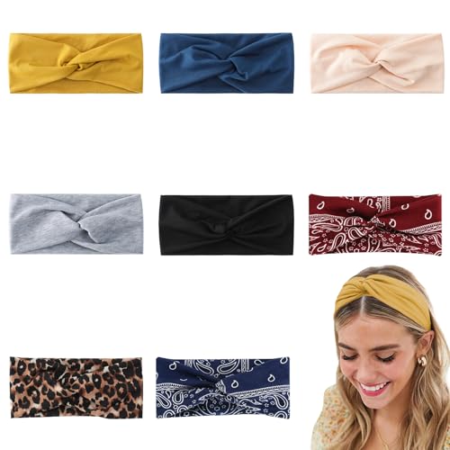 HSUYUN 8 Piezas Headband, Transpirable Sudor Diadema Ancha Mujer, Verano Suave Diadema Elástica, Elástico Cintas para el Cabello, Deportes al Aire Libre, Yoga, Danza