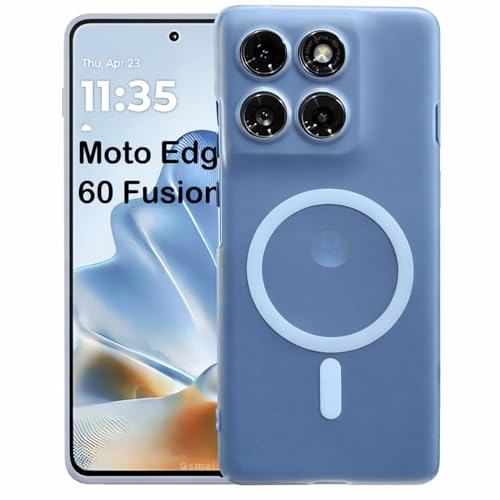 Image of DIZORO Matte Case for Motorola Edge 60 Fusion Compatible with MagSafe, Camera Lens Full Protection, Shockproof Translucent Frosted TPU Soft Phone Cover, Anti-Fingerprint (Blue)