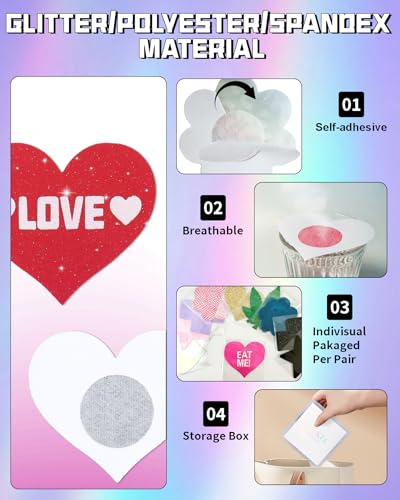 Image of CICKEE Pasties Sexy Nipple Covers 9 Pack Fun Pasty Pack for Rave Party Goth Lingerie Heart X Breast Petals with Words