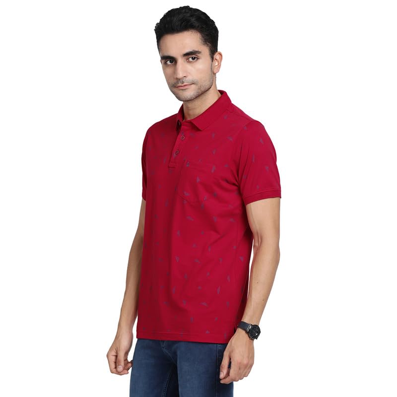 Image of Turtle Men Cotton Stretch Red Printed Polo Neck Casual T-Shirts