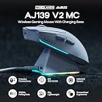MechLands AJAZZ AJ139 V2 MC Souris de jeu avec base de recharge, réglable 12,000 DPI, PAW3311 Capteur, 3 Modes Souris sans fil, 500mAh Batterie, 1000 Taux de participation, 66g Légèreté, victoire/mac (blanc)