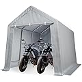 10'x15' Heavy Duty Carport Canopy, Metal Frame Portable Outdoor Storage Shed with Waterproof PE Cover & Roll-Up Zipper Door, for Motorcycle, Bike, Tools, Firewood, Driveway or Backyard, Grey