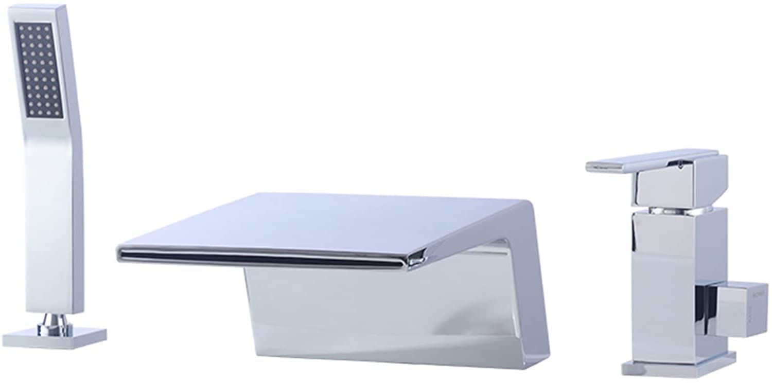 Rubinetto per vasca da bagno a cascata 3 fori rubinetti per vasca romana montaggio su ponte in ottone per vasca romana con maniglia singola per vasca da bagno set con doccia portatile e tubo
